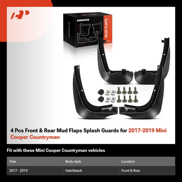 4 Pcs Front & Rear Mud Flaps Splash Guards for 2017-2019 Mini Cooper Countryman