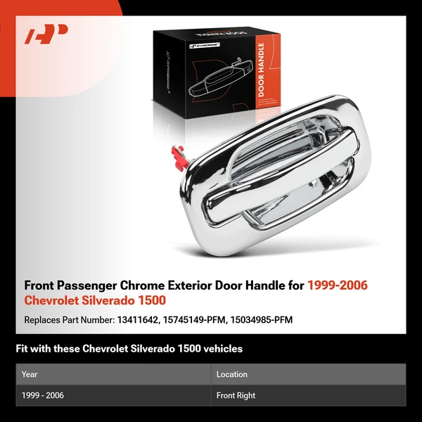 Front Passenger Chrome Exterior Door Handle for 1999-2006 Chevrolet Silverado 1500