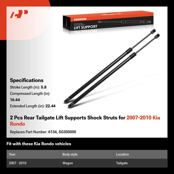 2 Pcs Rear Tailgate Lift Supports Shock Struts for 2007-2010 Kia Rondo