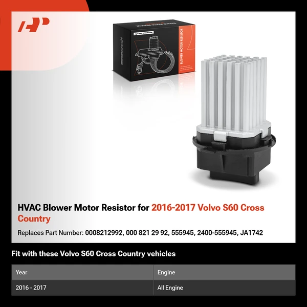 HVAC Blower Motor Resistor for 2016-2017 Volvo S60 Cross Country