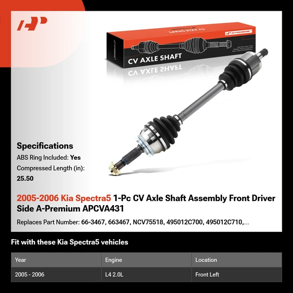 2005-2006 Kia Spectra5 1-Pc CV Axle Shaft Assembly Front Driver Side A-Premium APCVA431