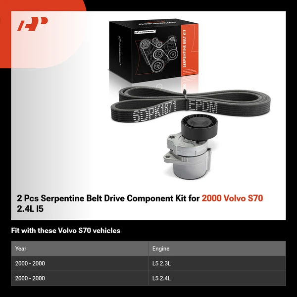 2 Pcs Serpentine Belt Drive Component Kit for 2000 Volvo S70 2.4L l5