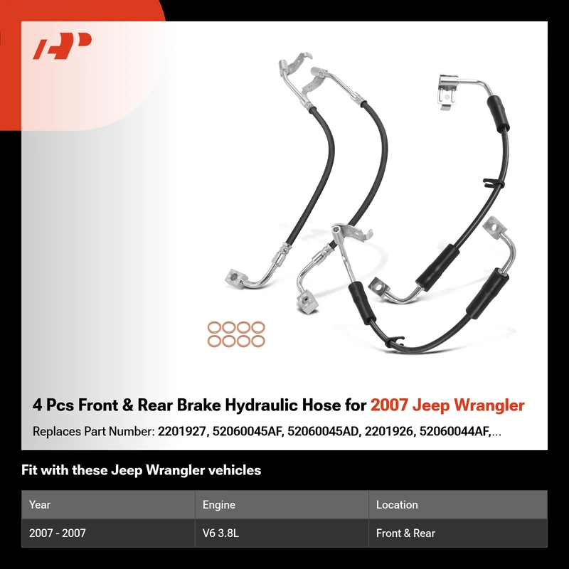 4 Pcs Front & Rear Brake Hydraulic Hose for 2007 Jeep Wrangler