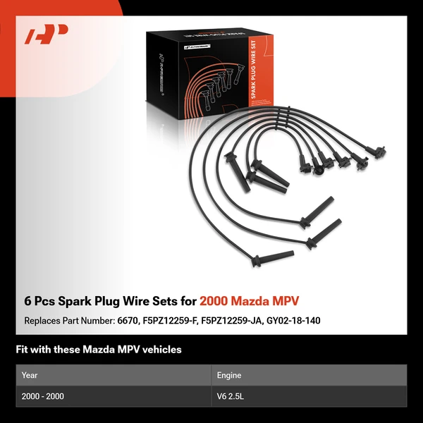 6 Pcs Spark Plug Wire Sets for 2000 Mazda MPV