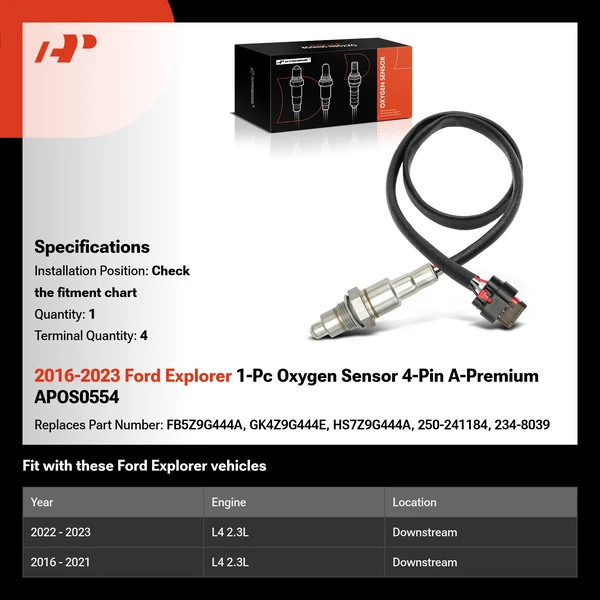 2016-2023 Ford Explorer 1-Pc Oxygen Sensor 4-Pin A-Premium APOS0554