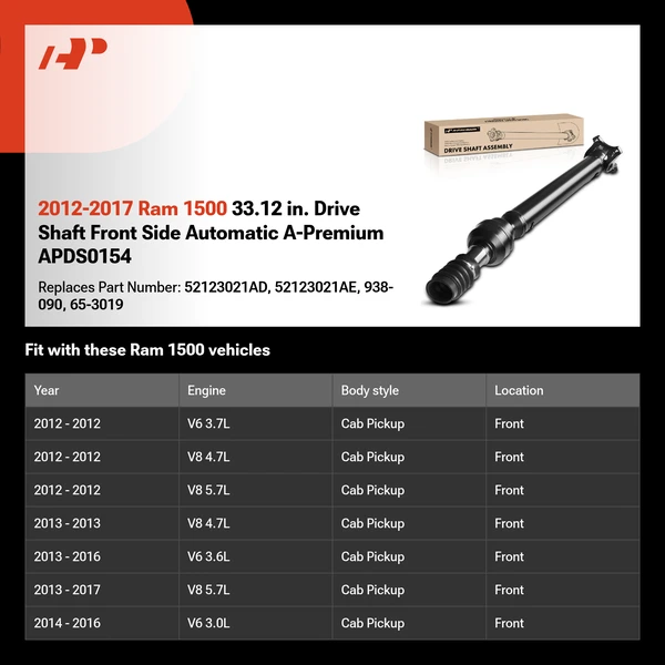2012-2017 Ram 1500 33.12 in. Drive Shaft Front Side Automatic A-Premium APDS0154
