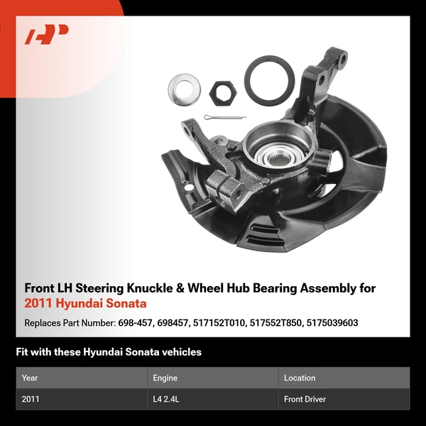 Front LH Steering Knuckle & Wheel Hub Bearing Assembly for 2011 Hyundai Sonata
