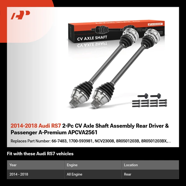 2014-2018 Audi RS7 2-Pc CV Axle Shaft Assembly Rear Driver & Passenger A-Premium APCVA2561
