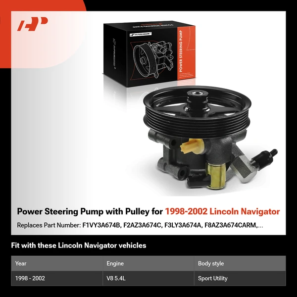 Power Steering Pump with Pulley for 1998-2002 Lincoln Navigator