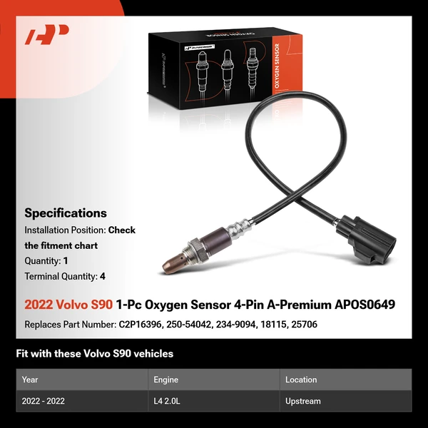 2022 Volvo S90 1-Pc Oxygen Sensor 4-Pin A-Premium APOS0649