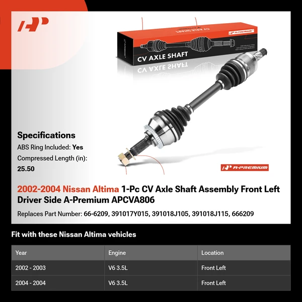 2002-2004 Nissan Altima 1-Pc CV Axle Shaft Assembly Front Left Driver Side A-Premium APCVA806