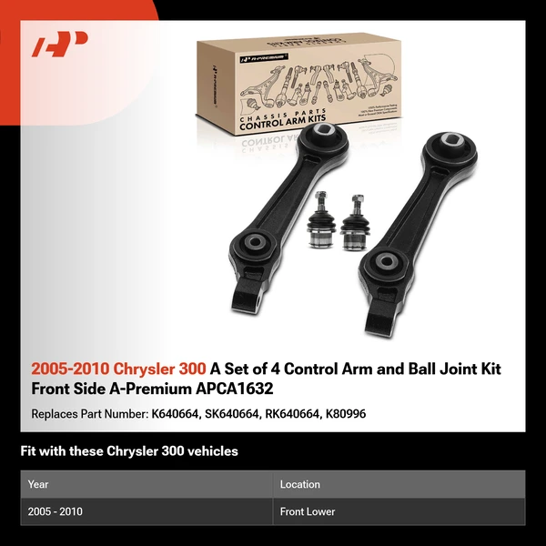 2005-2010 Chrysler 300 A Set of 4 Control Arm and Ball Joint Kit Front Side A-Premium APCA1632