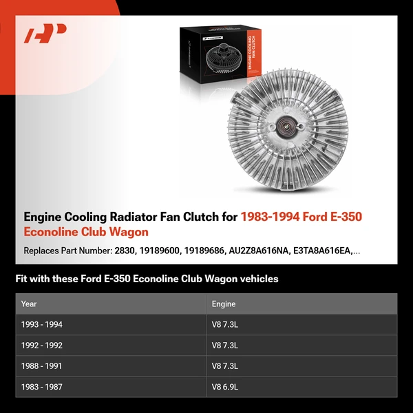 Engine Cooling Radiator Fan Clutch for 1983-1994 Ford E-350 Econoline Club Wagon