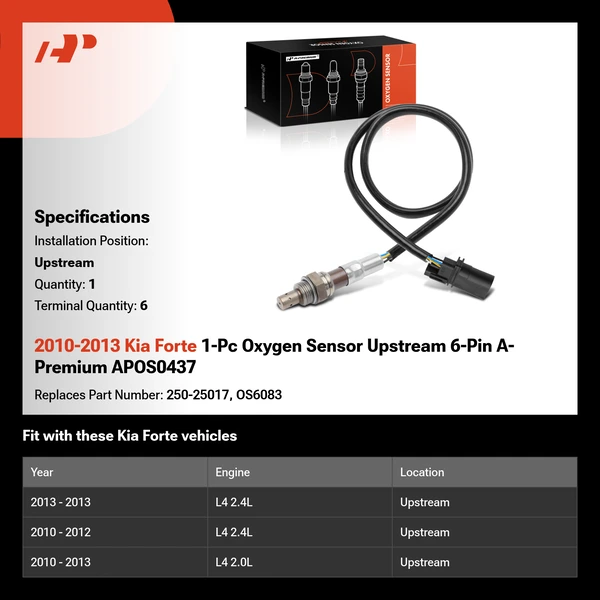 2010-2013 Kia Forte 1-Pc Oxygen Sensor Upstream 6-Pin A-Premium APOS0437