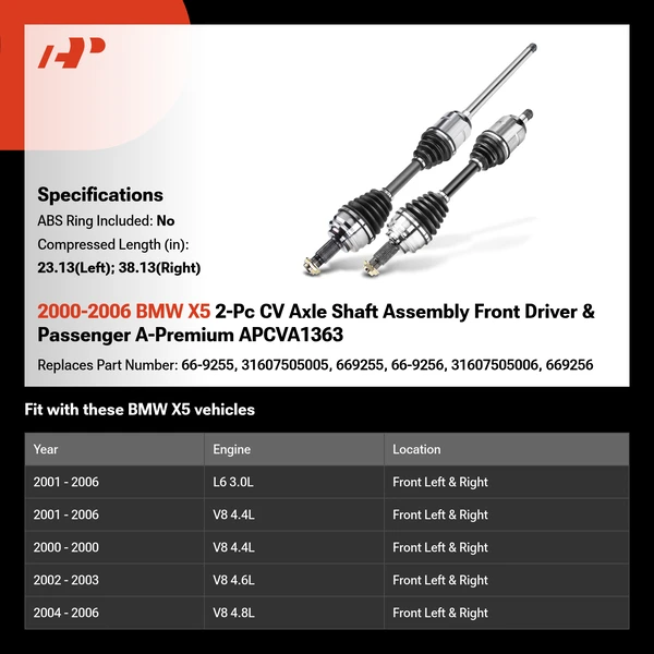 2000-2006 BMW X5 2-Pc CV Axle Shaft Assembly Front Driver & Passenger A-Premium APCVA1363