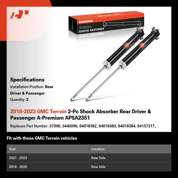 2018-2023 GMC Terrain 2-Pc Shock Absorber Rear Driver & Passenger A-Premium APSA2351