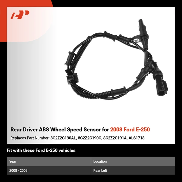 Rear Driver ABS Wheel Speed Sensor for 2008 Ford E-250