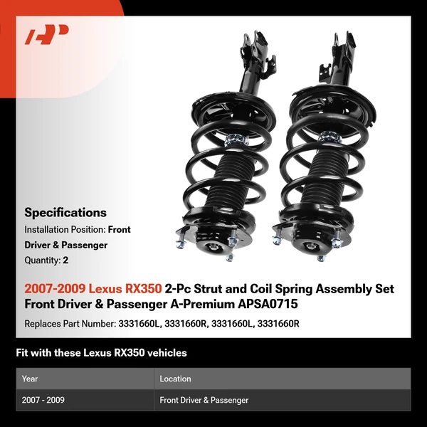 2007-2009 Lexus RX350 2-Pc Strut and Coil Spring Assembly Set Front Driver & Passenger A-Premium APSA0715