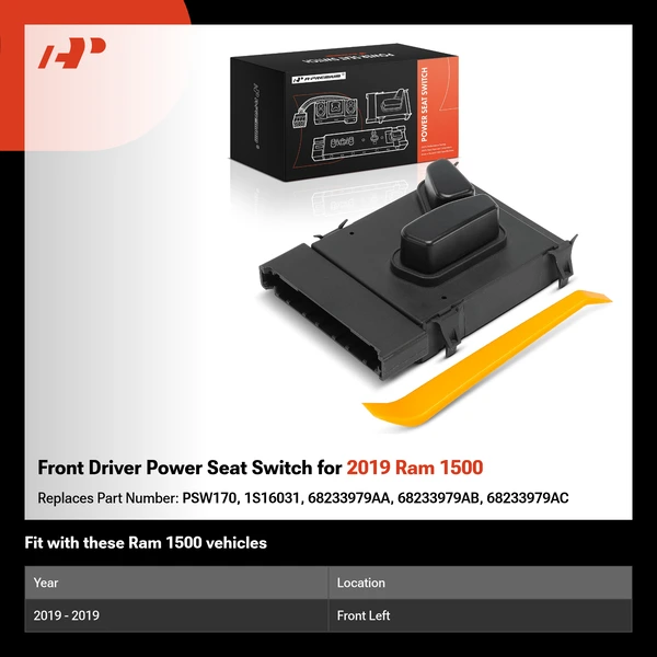 Front Driver Power Seat Switch for 2019 Ram 1500