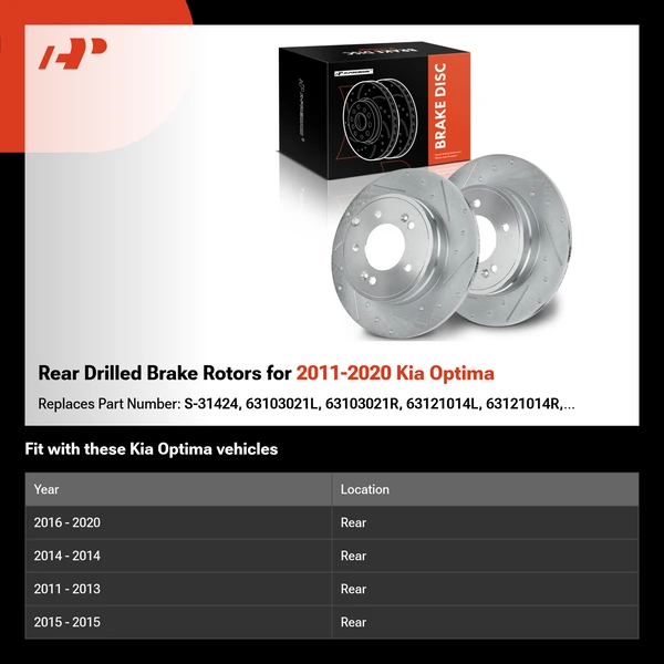 Rear Drilled Brake Rotors for 2011-2020 Kia Optima