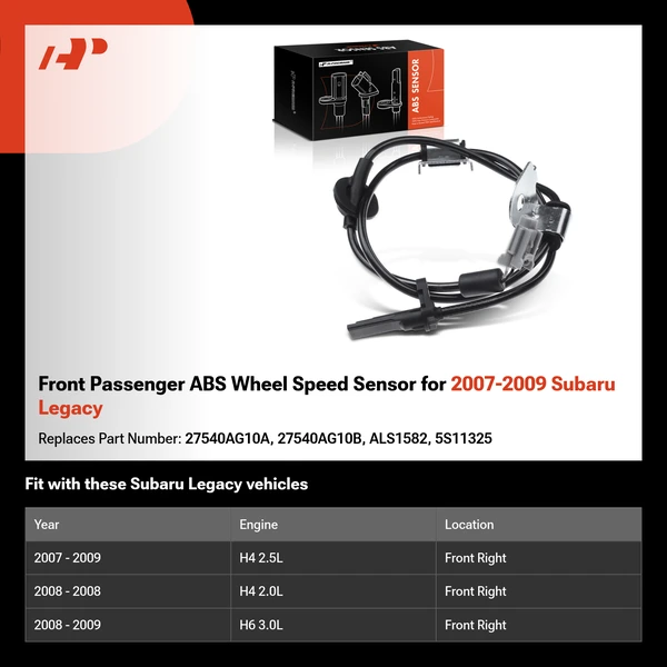 Front Passenger ABS Wheel Speed Sensor for 2007-2009 Subaru Legacy