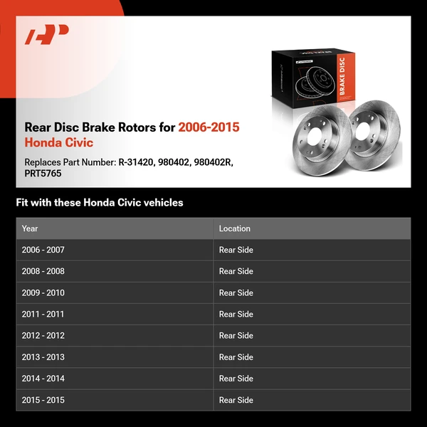 Rear Disc Brake Rotors for 2006-2015 Honda Civic