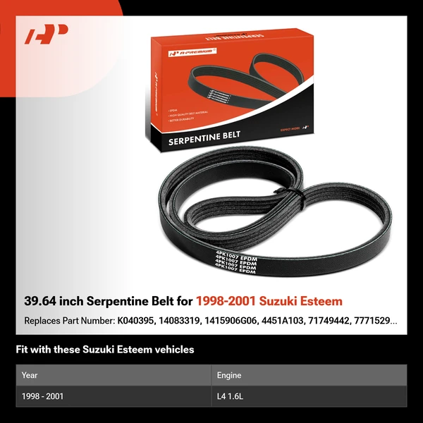39.64 inch Serpentine Belt for 1998-2001 Suzuki Esteem