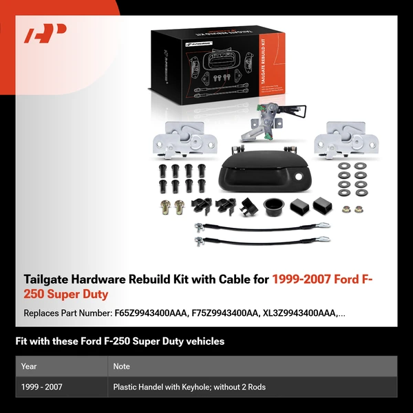 Tailgate Hardware Rebuild Kit with Cable for 1999-2007 Ford F-250 Super Duty