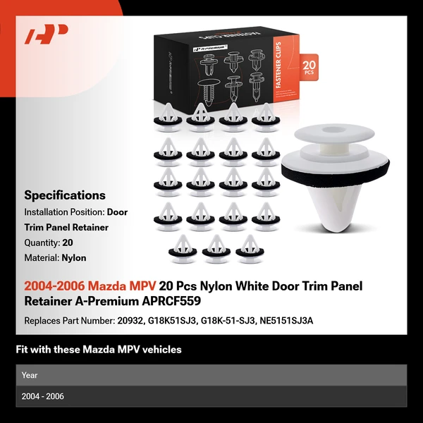 2004-2006 Mazda MPV 20 Pcs Nylon White Door Trim Panel Retainer A-Premium APRCF559