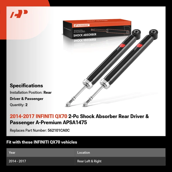 2014-2017 INFINITI QX70 2-Pc Shock Absorber Rear Driver & Passenger A-Premium APSA1475