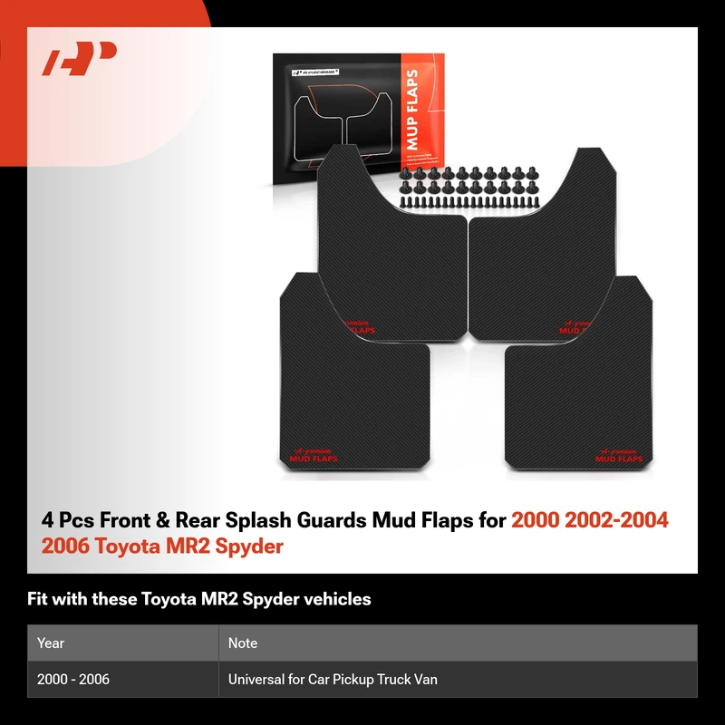 4 Pcs Front & Rear Splash Guards Mud Flaps for 2000 2002-2004 2006 Toyota MR2 Spyder