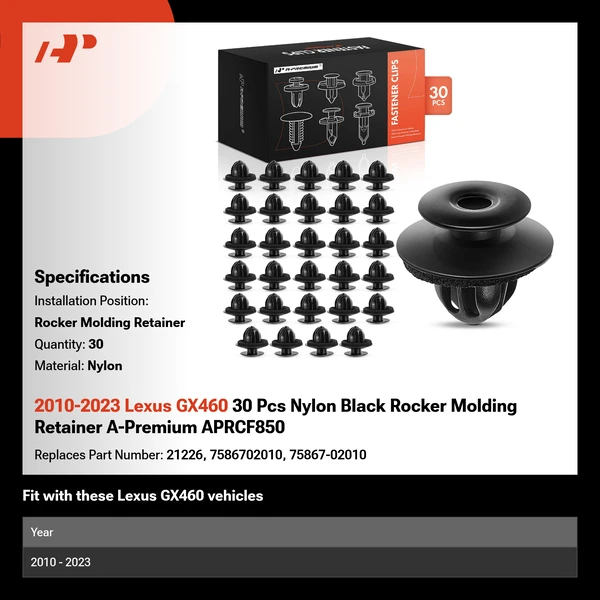 2010-2023 Lexus GX460 30 Pcs Nylon Black Rocker Molding Retainer A-Premium APRCF850