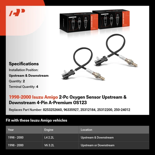1998-2000 Isuzu Amigo 2-Pc Oxygen Sensor Upstream & Downstream 4-Pin A-Premium OS123