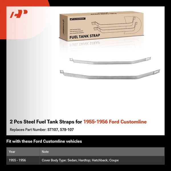 2 Pcs Steel Fuel Tank Straps for 1955-1956 Ford Customline