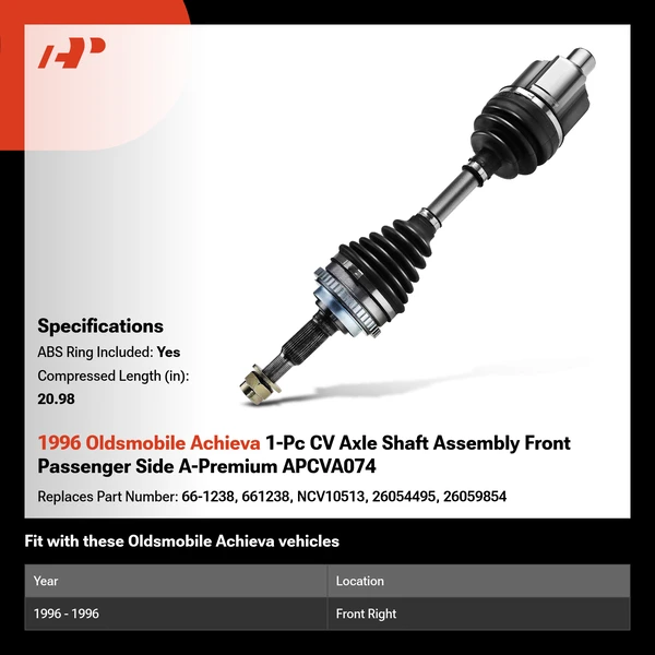 1996 Oldsmobile Achieva 1-Pc CV Axle Shaft Assembly Front Passenger Side A-Premium APCVA074