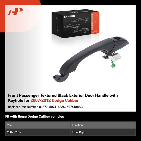 Front Passenger Textured Black Exterior Door Handle with Keyhole for 2007-2012 Dodge Caliber