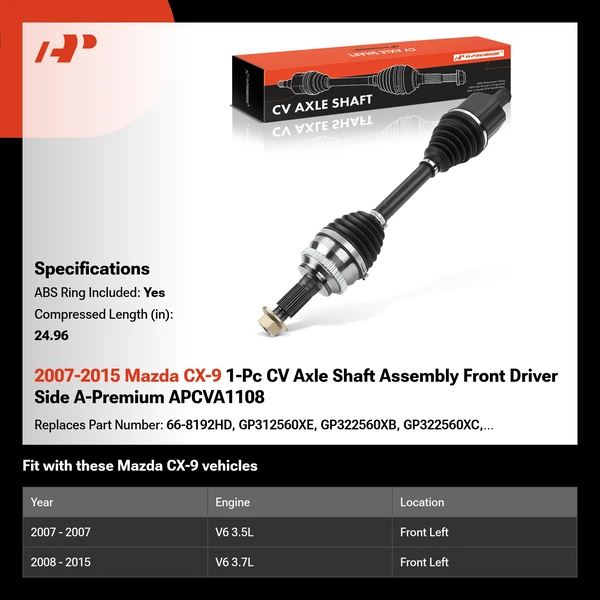 2007-2015 Mazda CX-9 1-Pc CV Axle Shaft Assembly Front Driver Side A-Premium APCVA1108