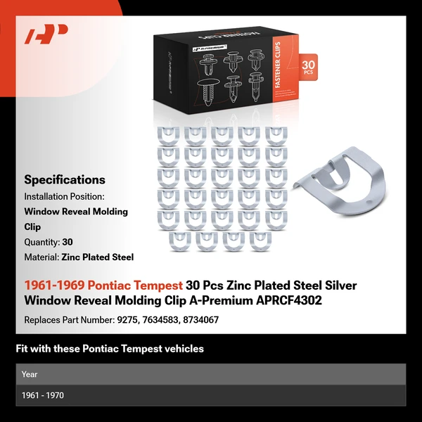 1961-1969 Pontiac Tempest 30 Pcs Zinc Plated Steel Silver Window Reveal Molding Clip A-Premium APRCF4302