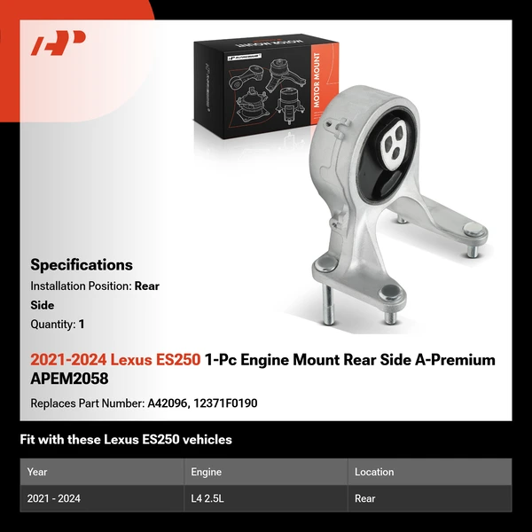 2021-2024 Lexus ES250 1-Pc Engine Mount Rear Side A-Premium APEM2058