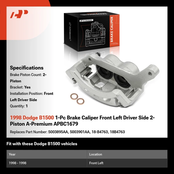 1998 Dodge B1500 1-Pc Brake Caliper Front Left Driver Side 2-Piston A-Premium APBC1679