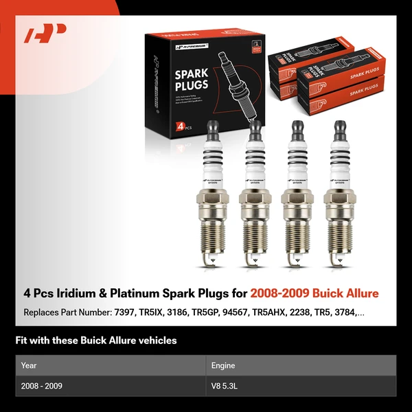 4 Pcs Iridium & Platinum Spark Plugs for 2008-2009 Buick Allure