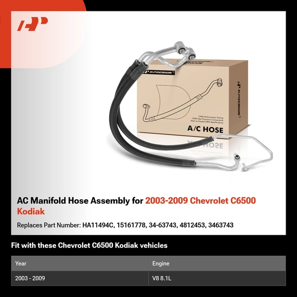 AC Manifold Hose Assembly for 2003-2009 Chevrolet C6500 Kodiak