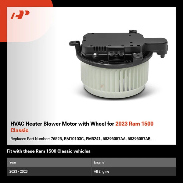 HVAC Heater Blower Motor with Wheel for 2023 Ram 1500 Classic