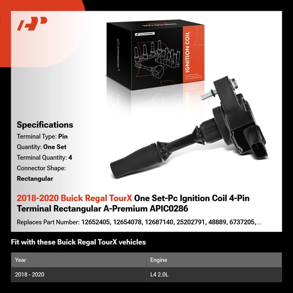2018-2020 Buick Regal TourX One Set-Pc Ignition Coil 4-Pin Terminal Rectangular A-Premium APIC0286