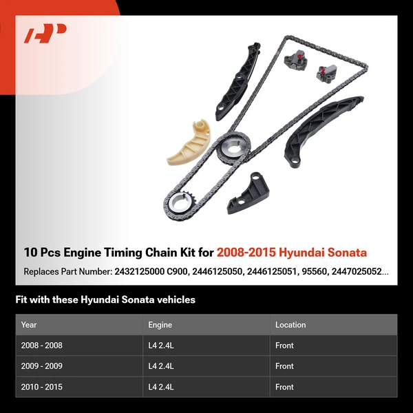 10 Pcs Engine Timing Chain Kit for 2008-2015 Hyundai Sonata
