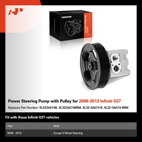 Power Steering Pump with Pulley for 2008-2013 Infiniti G37
