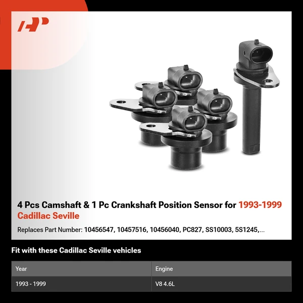 4 Pcs Camshaft & 1 Pc Crankshaft Position Sensor for 1993-1999 Cadillac Seville