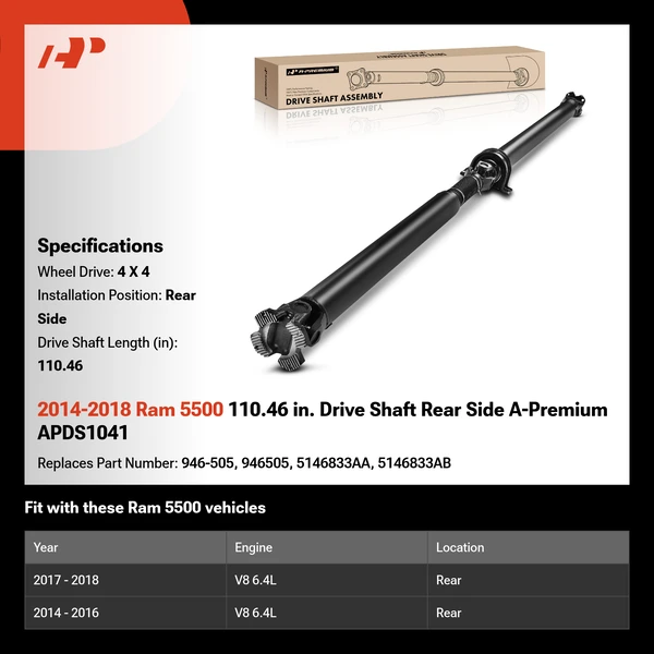 2014-2018 Ram 5500 110.46 in. Drive Shaft Rear Side A-Premium APDS1041