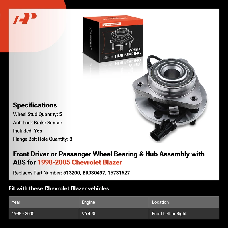 Front Driver or Passenger Wheel Bearing & Hub Assembly with ABS for 1998-2005 Chevrolet Blazer