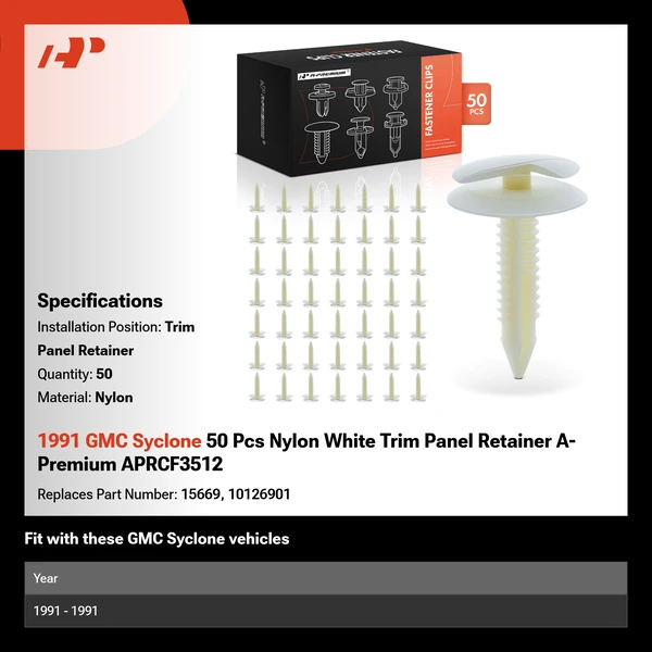 1991 GMC Syclone 50 Pcs Nylon White Trim Panel Retainer A-Premium APRCF3512